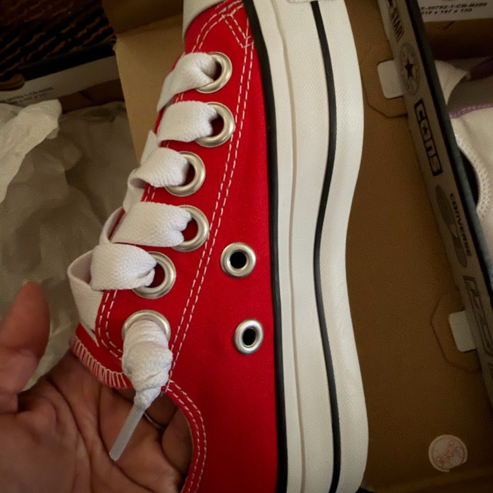 Converse Red and White Low-Top Canvas Athletic Sneakers